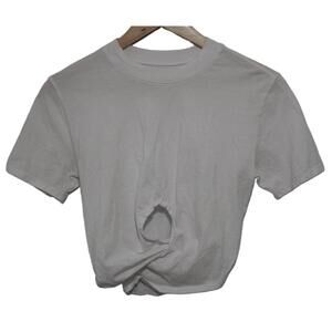 Women Abercrombie & Fitch Soft AF White Cotton Short Sleeve Cropped Top Size XXS